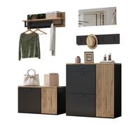 Ensemble meuble couloir: garde-robe, commode, miroir, 2 armoires à chaussures, banc, porte-chapeaux, 4 crochets, naturel