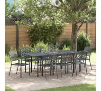 Ensemble Meuble De Couloir 9 Pièces Vidaxl En Acier Anthracite, Table De Jardin Extensible Vidaxl Anthracite (140-210)X90x73 Cm En Acier, Chaises De Jardin Empilables En Acier Anthracite (4 Pcs)