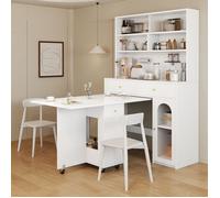 Ensemble meuble de cuisine 120x45x180 cm EVRYAE - avec table pliante et rangement, 2 à 4 places - Blanc
