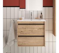 Ensemble meuble de salle de bain 600mm 2 tiroirs Chêne Ostippo et Vasque porcelaine ATTILA - SALGAR 84939
