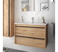 Ensemble meuble de salle de bain 80cm 2 tiroirs Chêne Ostippo et Vasque porcelaine ATTILA - Salgar 84945