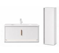 Ensemble meuble de salle de bain avec vasque et colonne - 100 cm - Blanc - VALEN