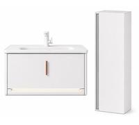 Ensemble meuble de salle de bain avec vasque et colonne - 80 cm - Blanc - VALEN