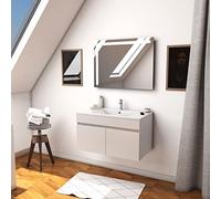 Ensemble Meuble de salle de bain blanc 80cm suspendu a portes + vasque ceramique blanche + miroir