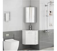 Ensemble Meuble de Salle de Bain d'Angle avec Meuble Sous Vasque et Armoire à Miroir MDF Blanc Brillant