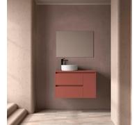 Ensemble Meuble de salle de bain et plan de toilette NOJA II 900 2T1P droite - vasque à gauche Red satin P450 - SALGAR 118256