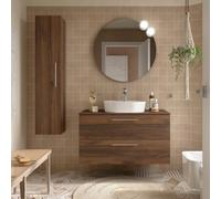 Ensemble Meuble de salle de bain et plan de toilette SILANE 1000 2 tiroirs Noyer Maya P450 - SALGAR 118081