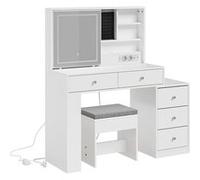SoBuy Table de toilette avec miroir LED et prise USB Blanc 120x40x127 cm