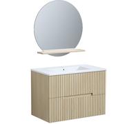 Generique Meuble de salle de bain GROOVE – Vasque en bois L80×P45×H60 cm avec miroir