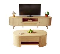 Ensemble meuble de salon avec table basse relevable et meuble TV, aspect bois naturel, MDF et métal