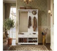 Ensemble Meuble d'Entrée - 104 x 35 x 180 cm - avec Banc, Miroir, 2 Tiroirs, 8 Niches à Chaussures, Penderie et Patères