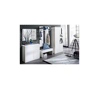 Ensemble meuble d'entree eclairage LED en laque blanc mat --