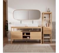 Ensemble meuble double vasque ATOLL 140 cm + Vasques + Robinets + Miroir + Colonne