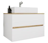 Ensemble meuble-lavabo 2 pièces avec vasque à poser en céramique et armoire de salle de bain à 2 tiroirs à fermeture amortie. Dimensions : H. 51 x L. 80 x P. 47 cm, Cosila-A