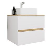 Ensemble meuble-lavabo 2 pièces avec vasque en céramique et armoire de salle de bain à 2 tiroirs à fermeture amortie. Dimensions : H. 51 x L. 60 x P. 47 cm, Cosila-A