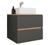 Ensemble meuble-lavabo 2 pièces avec vasque en céramique et armoire de salle de bain à 2 tiroirs à fermeture amortie. Dimensions : H. 51 x L. 60 x P. 47 cm, Cosila-A