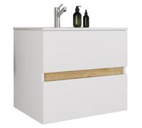 Ensemble meuble-lavabo 2 pièces avec vasque en céramique et armoire de salle de bain à 2 tiroirs à fermeture amortie. Dimensions : H. 51 x L. 61 x P. 47 cm, Cosila-I