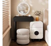Ensemble Meuble-lavabo avec Commode à Trois tiroirs, Tabouret et Miroir | Vanité intégrée avec commode et rangement, style crème vintage(Black,60cm(24in))