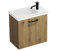 Ensemble meuble-lavabo burgbad Eqio, avec vasque en résine minérale et éclairage LED, 52 cm, avec mitigeur à corps en acier inoxydable et douchette à jet pluie, modèle G0234
