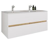 Ensemble meuble-lavabo double Cosila 2 pièces avec grande vasque en céramique – meuble de salle de bain avec 2 tiroirs à fermeture amortie, dimensions de l'ensemble : H. 51 x L. 112 x P. 47 cm, Cosila