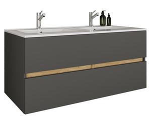 Ensemble meuble-lavabo double Cosila 2 pièces avec grande vasque en céramique – meuble de salle de bain avec 2 tiroirs à fermeture amortie, dimensions de l'ensemble : H. 51 x L. 112 x P. 47 cm, Cosila