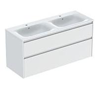 Geberit Renova Plan Ensemble lavabo double meuble bord étroit, avec meuble sous lavabo, 2 tiroirs, 130x62,1x48cm, 504042001, Couleur: Lavabo: blanc, façade/carcasse: blanc/laqué satiné - CM