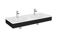 Ensemble meuble-lavabo double VitrA Equal 64094 130x52cm, avec vasque asymétrique, blanc, panneau en chêne noir