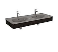 Ensemble meuble-lavabo double VitrA Equal 66063 130 x 52 cm, avec vasque asymétrique, gris pierre mat, panneau en bois d'orme