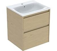 Geberit Ensemble lavabo Renova Plan 504038PS1, meuble sous lavabo 2 tiroirs 55x62,1x48 cm, blanc/chêne
