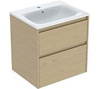 Ensemble meuble-lavabo Geberit Renova Plan 504039PS1, largeur 60 cm, structure en chêne naturel et mélaminé, vasque blanche