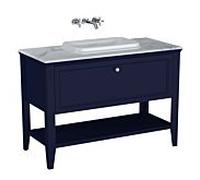 Ensemble meuble-lavabo intégré VitrA Valarte 65783 118x52x87,5cm, 1 tiroir à extension complète, structure bleu acier/vasque blanche brillante