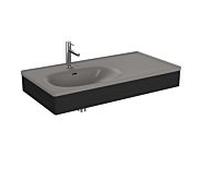 Ensemble meuble-lavabo VitrA Equal 66056 100 x 52 cm, avec vasque asymétrique, gris pierre mat, structure en chêne noir et panneaux en bois.