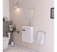 Ensemble Meuble Lave Mains Blanc 41x50x22cm + Miroir - SMALLY WHITE