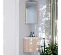 Ensemble meuble lave-mains d'angle décor chêne KODA + armoire miroir