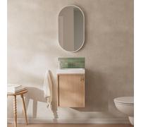 Ensemble meuble lave-mains décor chêne FRAME + robinet + miroir