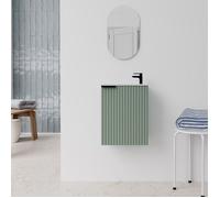 Ensemble meuble lave mains MDF ondulé vert 40x50x22cm et miroir ovale - MILO