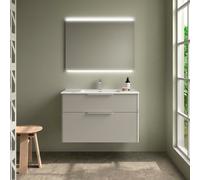 Ensemble Meuble Plan vasque et miroir LUVA 1000 2 tiroirs Gris satiné P450 - SALGAR 119860