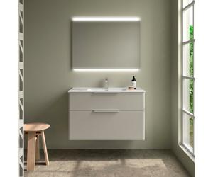 Ensemble Meuble Plan vasque et miroir LUVA 1000 2 tiroirs Gris satiné P450 - SALGAR 119860