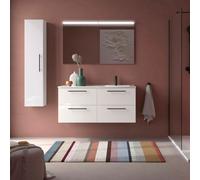 Ensemble Meuble Plan vasque et miroir SILANE 1200 4 tiroirs Blanc satiné P450 - SALGAR 118742