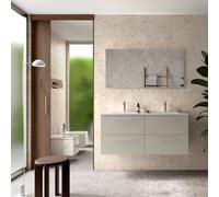 Ensemble Meuble Plan vasque et miroir SILANE 1200 4 tiroirs Gris satiné P450 - SALGAR 118042