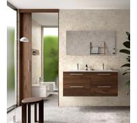 Ensemble Meuble Plan vasque et miroir SILANE 1200 4 tiroirs Noyer Maya P450 - SALGAR 118041