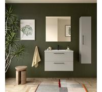 Ensemble Meuble Plan vasque et miroir SILANE 800 2 tiroirs Gris satiné P450 - SALGAR 118032