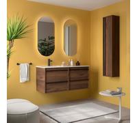 Ensemble Meuble Plan Vasque Miroir Applique ATTILA 1200 4 tiroirs Noyer Maya P450 - SALGAR 119839