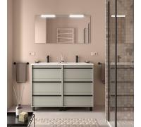 Ensemble Meuble Plan Vasque Miroir Applique ATTILA 1200 6 tiroirs Gris satiné P450 - SALGAR 118008