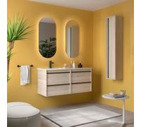 Ensemble Meuble Plan Vasque Miroir Applique ATTILA 1400 4 tiroirs Chêne Naturel P450 - SALGAR 119837