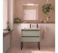 Ensemble Meuble Plan Vasque Miroir Applique ATTILA 800 2 tiroirs Gris satiné P450 - SALGAR 117991