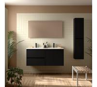 Ensemble Meuble Plan Vasque Miroir Applique NOJA II 1200 2 tiroirs 2 portes Black satin P450 - SALGAR 119247