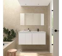 Ensemble Meuble Plan Vasque Miroir Applique NOJA II 1200 4 portes Blanc satiné P450 - SALGAR 119686