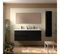 Ensemble Meuble Plan Vasque Miroir Applique NOJA II 1400 2 tiroirs 2 portes Black satin P450 - SALGAR 119257