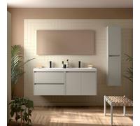 Ensemble Meuble Plan Vasque Miroir Applique NOJA II 1400 2 tiroirs 2 portes Gris satiné P450 - SALGAR 119264